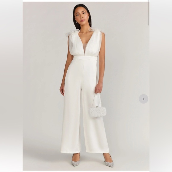 🤍 Aakaa White Ruffle Tulle Bodice Wide Leg Jumpsuit Women’s M Bridal 🤍 - Picture 1 of 8